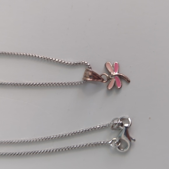 Petite Pink Dragonfly Necklace on 18" Sterling Chain - Picture 3 of 4